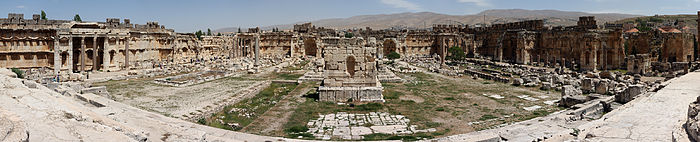 Panoramic view of the Great Court of Baalbek temple complex, in Lebanon