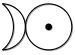 A left-pointing crescent, tangent on its right to a circle containing at its center a solid circular dot