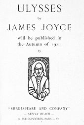 Page saying 'ULYSSES by JAMES JOYCE will be published in the Autumn of 1921 by 