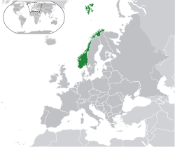 Location of  Norway  (dark green)in Europe  (dark grey)  —  [Legend]