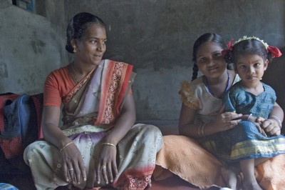 Girl, mother and friend from Akkampettai, India