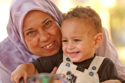 Smiling mother and child